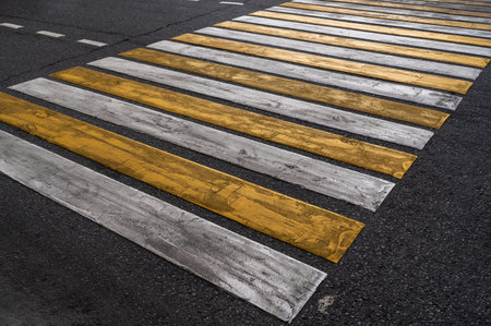 Cross walk empty. Pedestrian crossing. Asphalt road background. Crosswalk top view. Road surfaces and highways.の写真素材