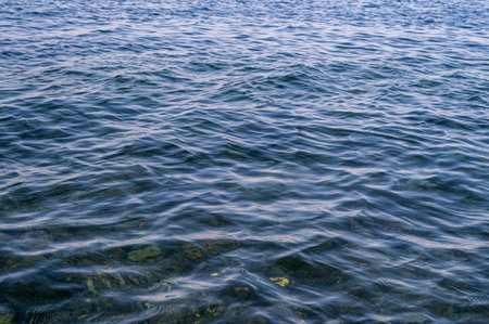 Water blue sea. Lake wave surface. Ocean texture abstract. Waves ripple reflection sunset.の写真素材