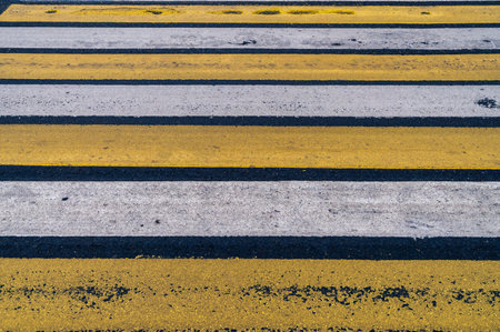 Cross walk empty. Pedestrian crossing. Asphalt road background. Crosswalk top view. Road surfaces and highways.の写真素材