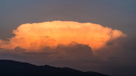 Sky storm clouds nature. Blue cloud landscape over mountain. Beautiful cloudscape sunset, sunrise.の写真素材