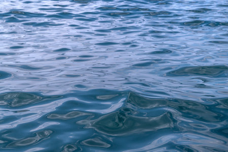 Water blue sea. Lake wave surface. Ocean texture abstract. Waves ripple reflection sunset.の写真素材