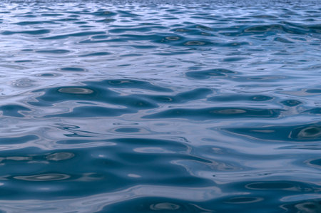 Water blue sea. Lake wave surface. Ocean texture abstract. Waves ripple reflection sunset.の写真素材
