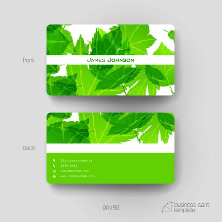 Business card vector template with autumn leaf ornament background. Creative modern designのイラスト素材