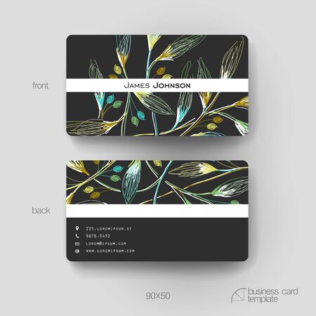 Business card vector template with autumn leaf ornament background. Creative modern designのイラスト素材