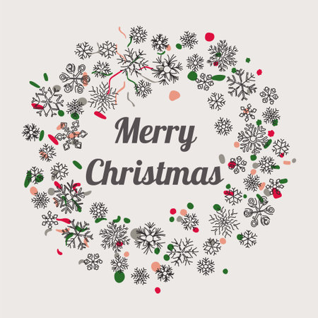 Christmas wreath from elements of winter snowflakes. Festive design for greeting cards for the new year.のイラスト素材