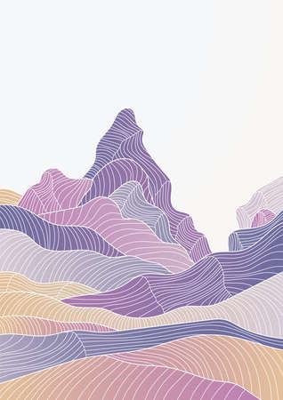 Mountain landscape in Japanese style. Abstract oriental background with linear shapes.のイラスト素材
