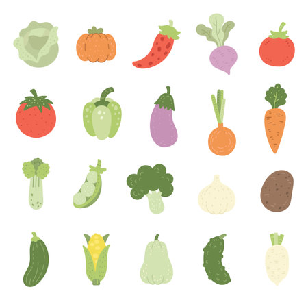 Vegetable set in scandinavian style with hand drawn healthy food objects and farm harvest for organic cooking and grocery nutrition and also for your creative designs projectsのイラスト素材