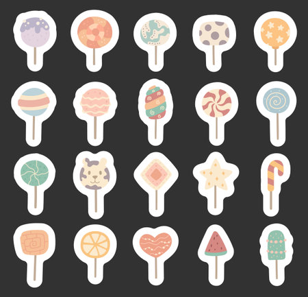Lollipop set in scandinavian style showing different shapes tasty desserts, caramel treats and confectionery perfect for your illustration and creative designs projectsのイラスト素材