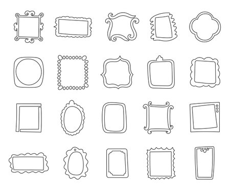 Minimal frame doodle set illustration featuring outlined borders, abstract handmade shapes, decorative sketch elements and simple artistic contour designs for various projectsのイラスト素材