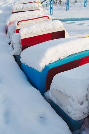 Carousel in winter parkの写真素材