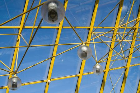 Glass and yellow metal interior constructionの写真素材