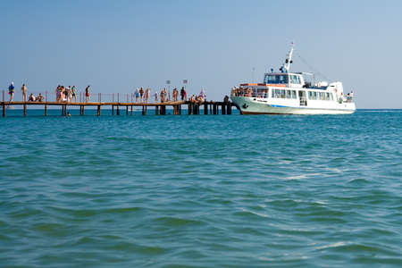 Passengers boarding on sea linerの写真素材