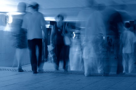 Subway. Exit from underground station, motion blur. Tint blueの写真素材
