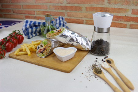 turkish kebab product on tableの写真素材