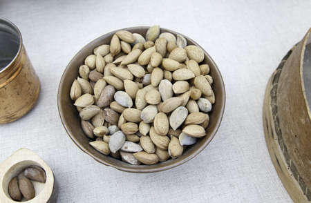Raw almonds, almond bowl of freshly picked from the tree