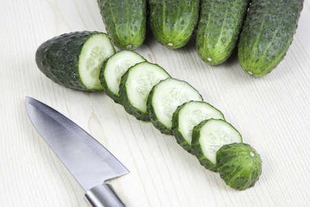 Cucumbers cut, detail of cut vegetables, health food, healthy livingの写真素材