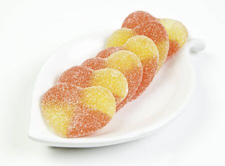 Heart-sugar jellies, fudges detail, infant food with sugar, romanticの写真素材