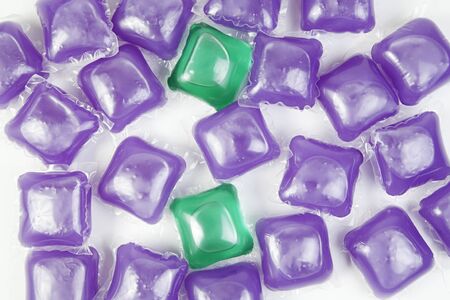 Capsules of detergent, cleaning product detail, liquid degreasersの写真素材