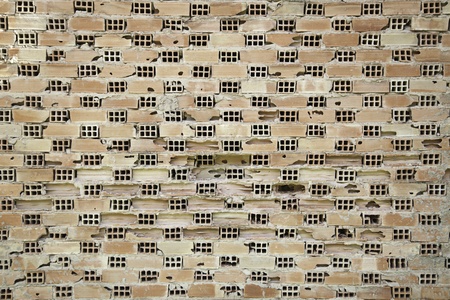 Brick wall background, texture detail of bricks, old wall abandoned ruinの写真素材