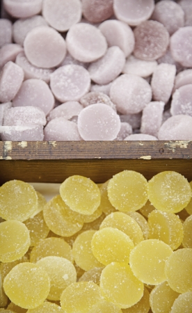 Sugared jellies, sweet candy detail in a store, candy artisansの写真素材