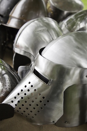 Medieval Helmets, detail of a ancient metal armor of medieval warfare