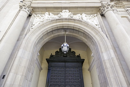 Gothic church door, detail of an old door on a religious monument, Christian and Catholicの写真素材