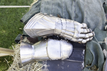 Medieval armor gloves, gloves detail of steel armor warの写真素材