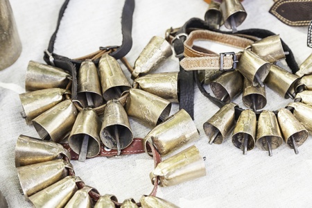 Old cow bells, metal bells detail for farm animalsの写真素材