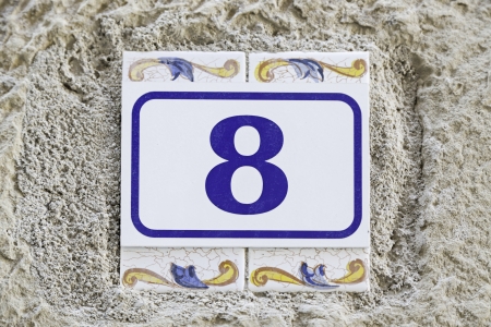 Number Eight, detail of a data plate with the number eight, text, figureの写真素材
