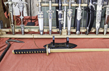 Japanese Katana and antique knives, detail knives, sale of antique weaponsの写真素材