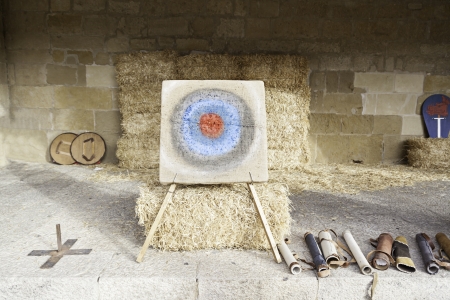 Diana archery, shooting arrows to detail with a bow, action sportの写真素材