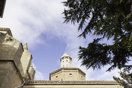 Gothic church tower, detail of a monument Spanish, ancient religious buildingの写真素材