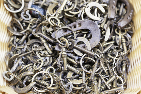 Keychains with horseshoes, metal keychains detail about luck, superstitionの写真素材
