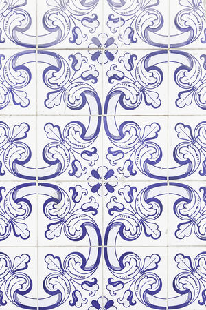 Typical old Lisbon tiles, detail of a classic ceramic tiles, art of Portugal