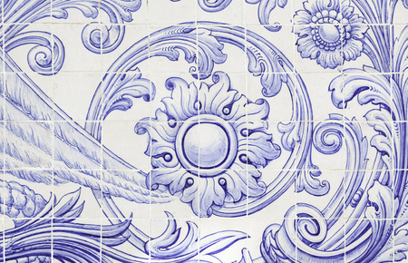 Typical old Lisbon tiles, detail of a classic ceramic tiles, art of Portugal