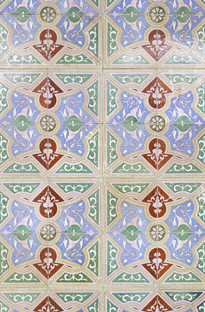 Typical old Lisbon tiles, detail of a classic ceramic tiles, art of Portugalの写真素材