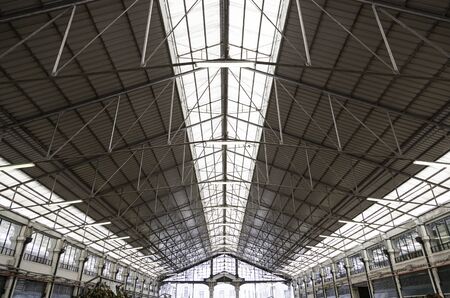 Roof of a market, detail of the interior of a building with stalls breaths, interior architecture