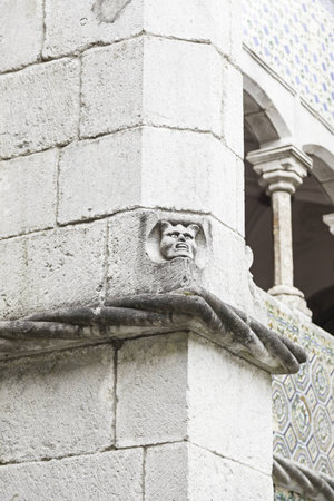 Gargoyle in Sintra Pena Palace, detail of an old heritage of humanity building, tourism in Portugalのeditorial素材