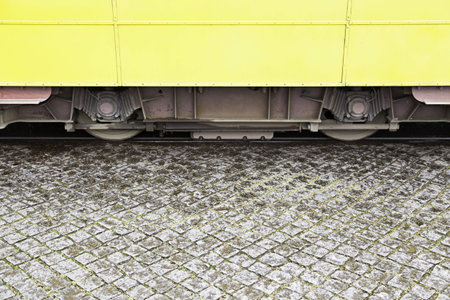Detail of tram wheels, old urban transport in the city of Lisbonの写真素材