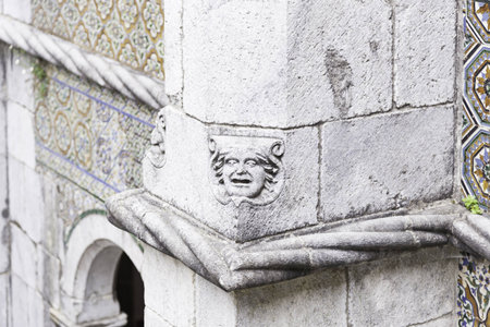 Gargoyle in Sintra Pena Palace, detail of an old heritage of humanity building, tourism in Portugalのeditorial素材
