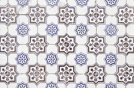 Wall tiles with typical old Lisbon, detail of traditional decoration of Portugal, ceramic art
