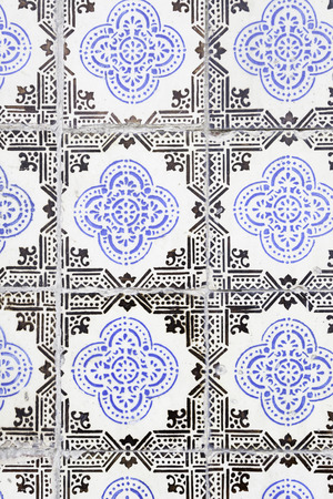 Typical old Lisbon tiles, detail of a classic ceramic tiles, art of Portugal