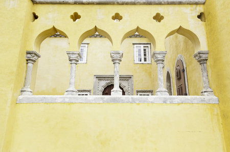 Yellow Castle in Sintra, detail of old construciion, tourism in Portugalのeditorial素材