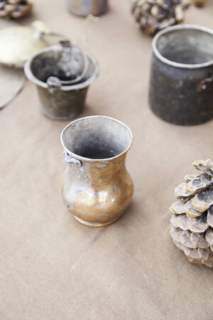 Ancient bronze vessels, some old metal detail basos