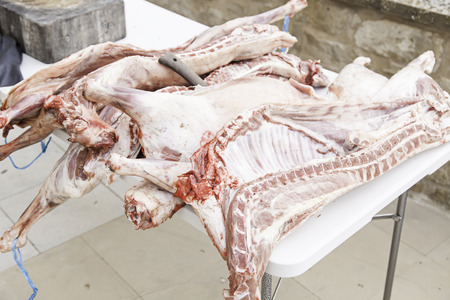 Lambs cut for a butcher, meat cut detail to eatの写真素材