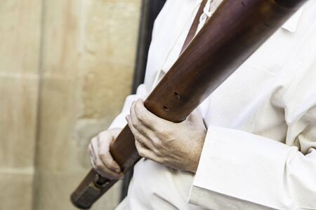 Medieval music instrument, detail of old musicの写真素材