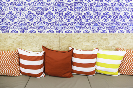 Colorful decorative cushions, object detail for comfort