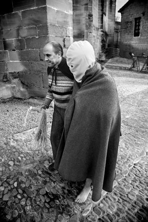 SAN VICENTE DE LA SONSIERRA, SPAIN - GOOD FRIDAY FRIDAY APRIL 6: Man does penance through...