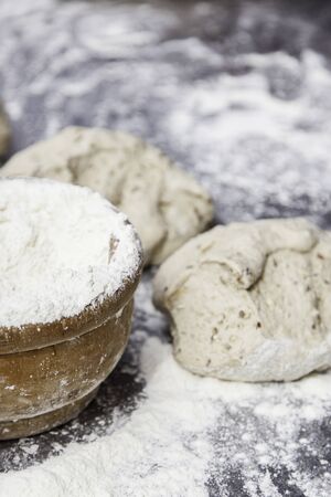 Bread dough, bread making detail, traditional artisan bakery, food and food