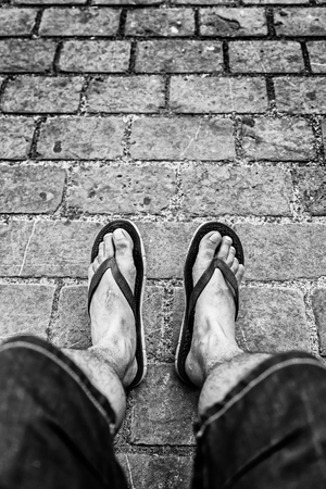 Resting feet, detail of a person resting after walking, relaxの写真素材